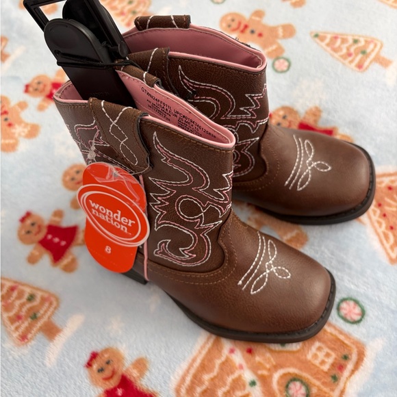 ❤️Kids Brown and Pink Cowboy Boots New Size 8 Wonder Nation - Picture 6 of 16